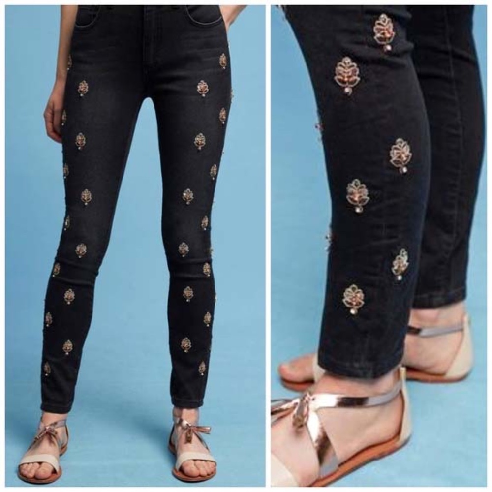 ANTHROPOLOGY PILCRO EMBELLISHED HIGH RISE JEANS 25